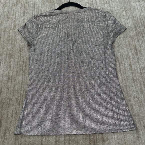White House Black Market Shimmering Short Sleeve Top - Picture 3 of 4